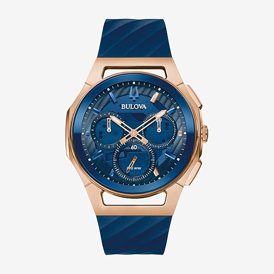 Bulova Marc Anthony Mens Blue Leather Strap Watch 97a185