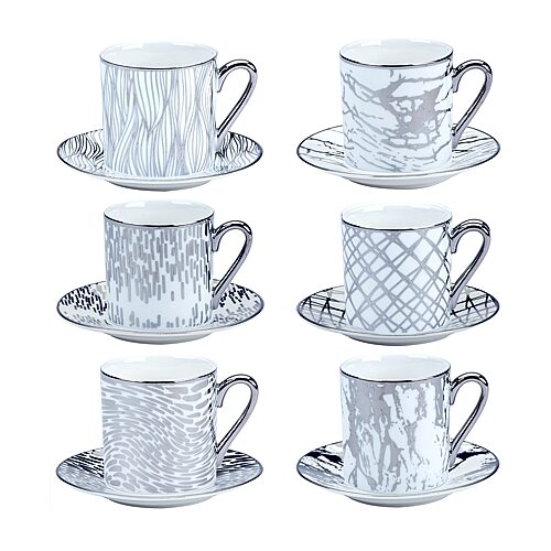 Certified International Matrix Espresso Cups & Saucers Set, Service for 6 - Silver