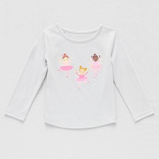 Okie Dokie Toddler & Little Girls Round Neck Long Sleeve Regular Fit Graphic T-Shirt