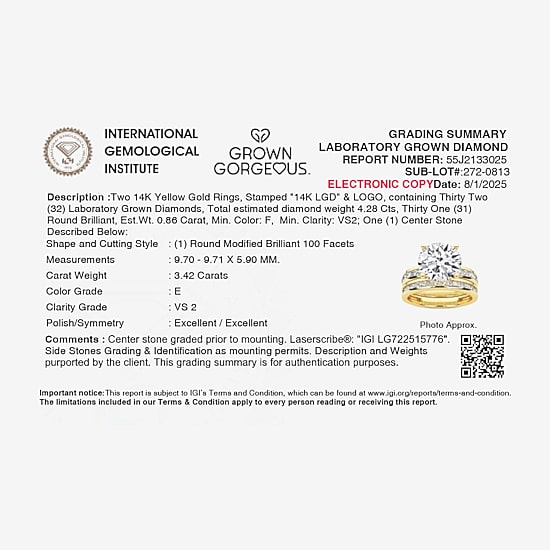 Grown Gorgeous Vs2, F Womens 4 1/4 CT. T.W. Lab Grown White Diamond 14K Gold or Platinum Round Side Stone Bridal Set