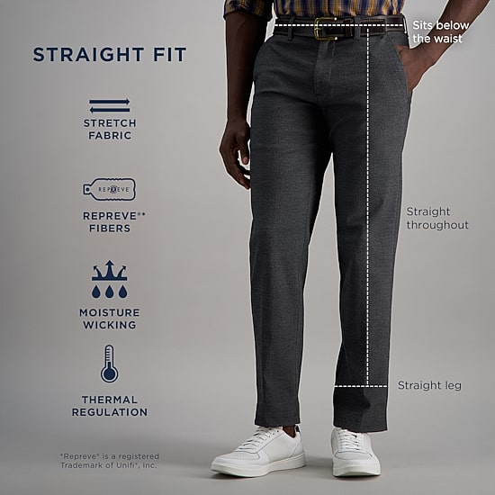 Haggar Life Khaki Comfort Chino Mens Straight Fit Flat Front Pant