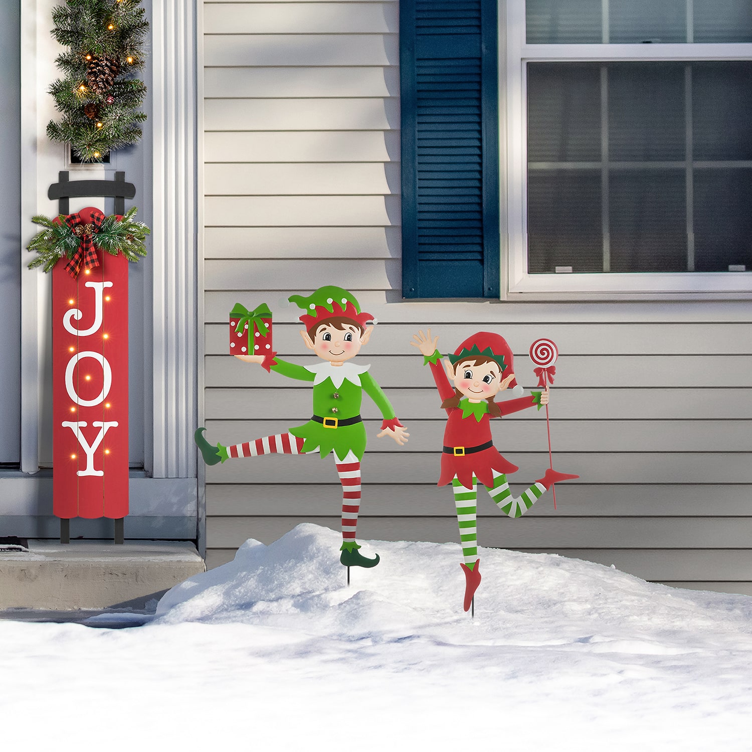 Glitzhome 35.75" Metal Dancing Elf Christmas Yard Art