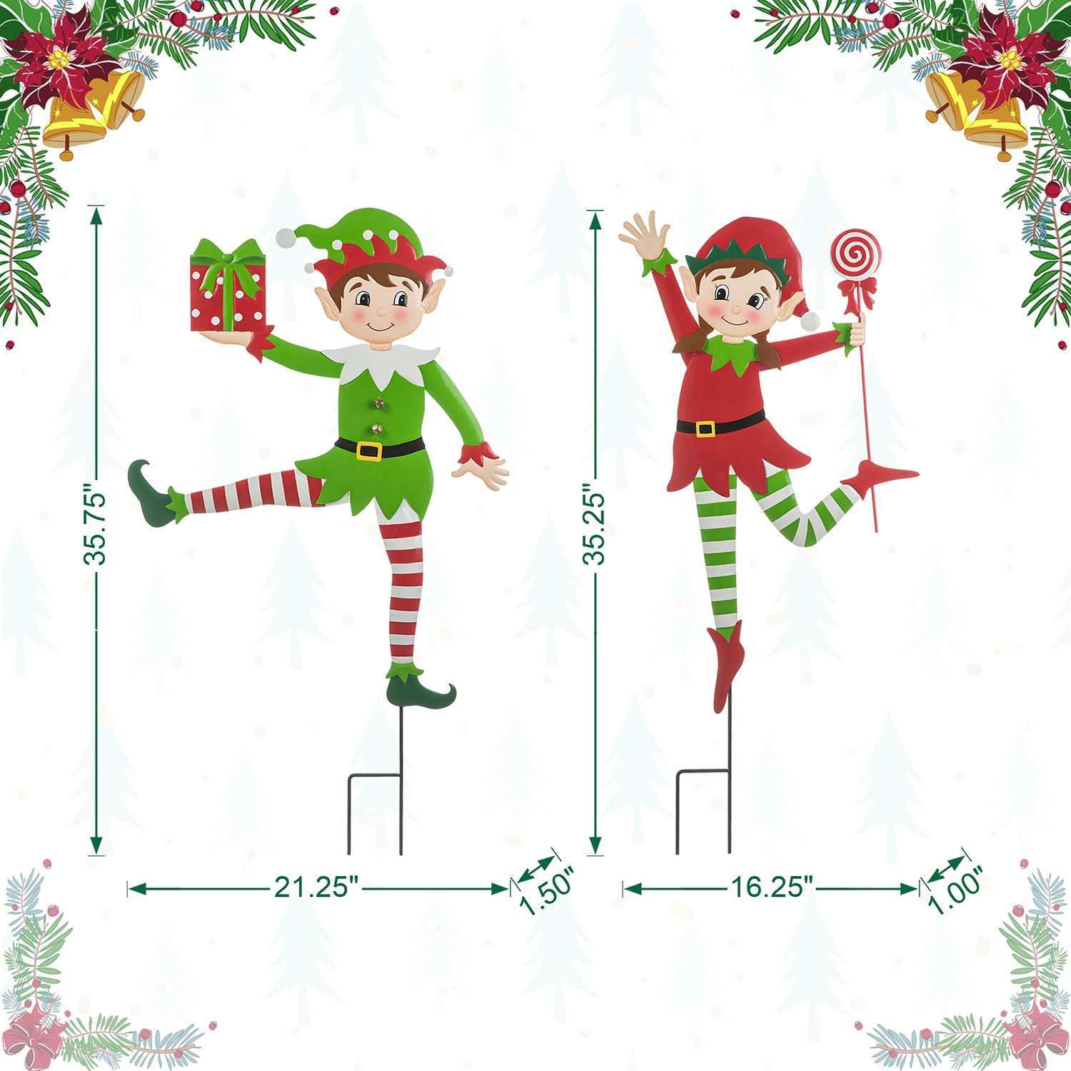 Glitzhome 35.75" Metal Dancing Elf Christmas Yard Art