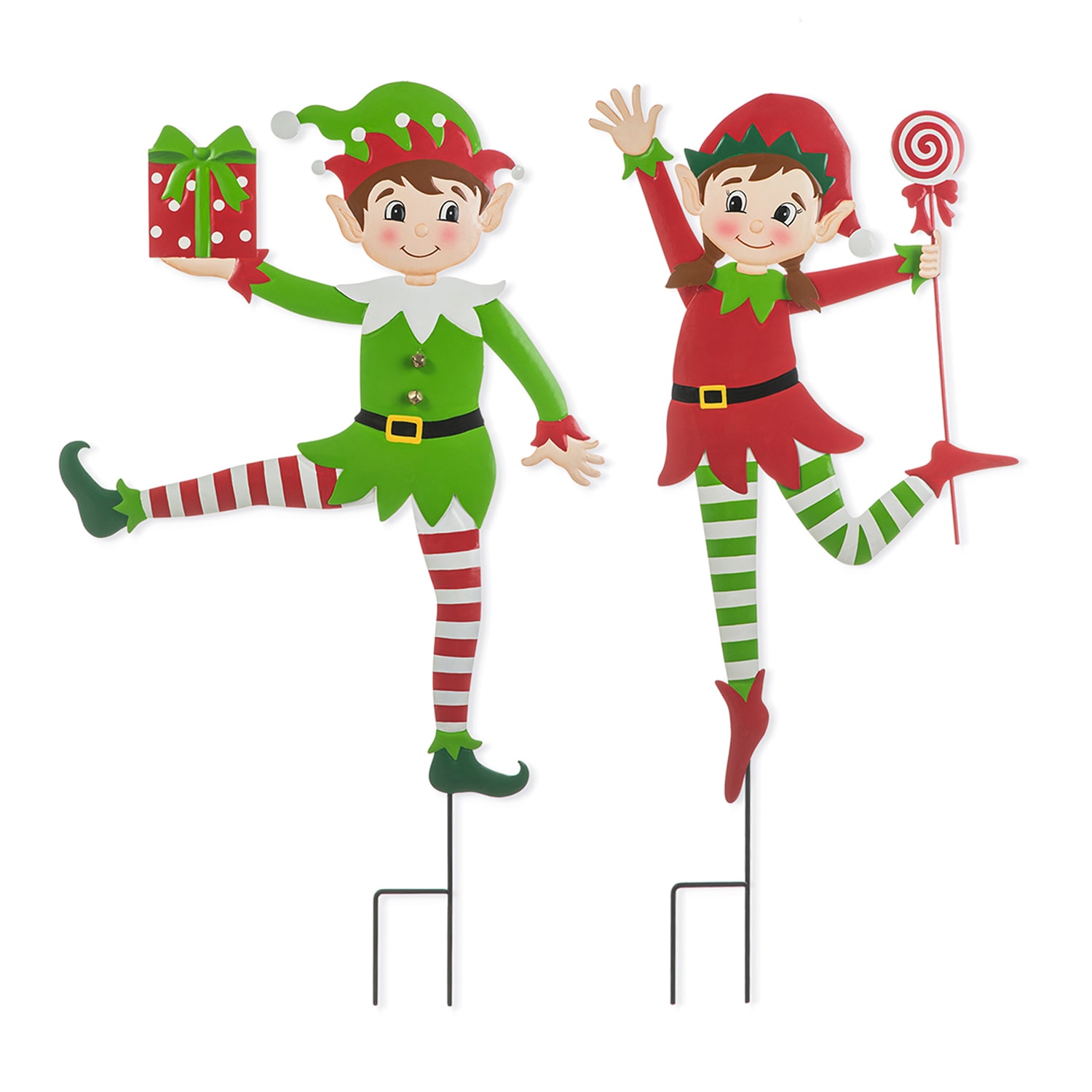Glitzhome 35.75" Metal Dancing Elf Christmas Yard Art