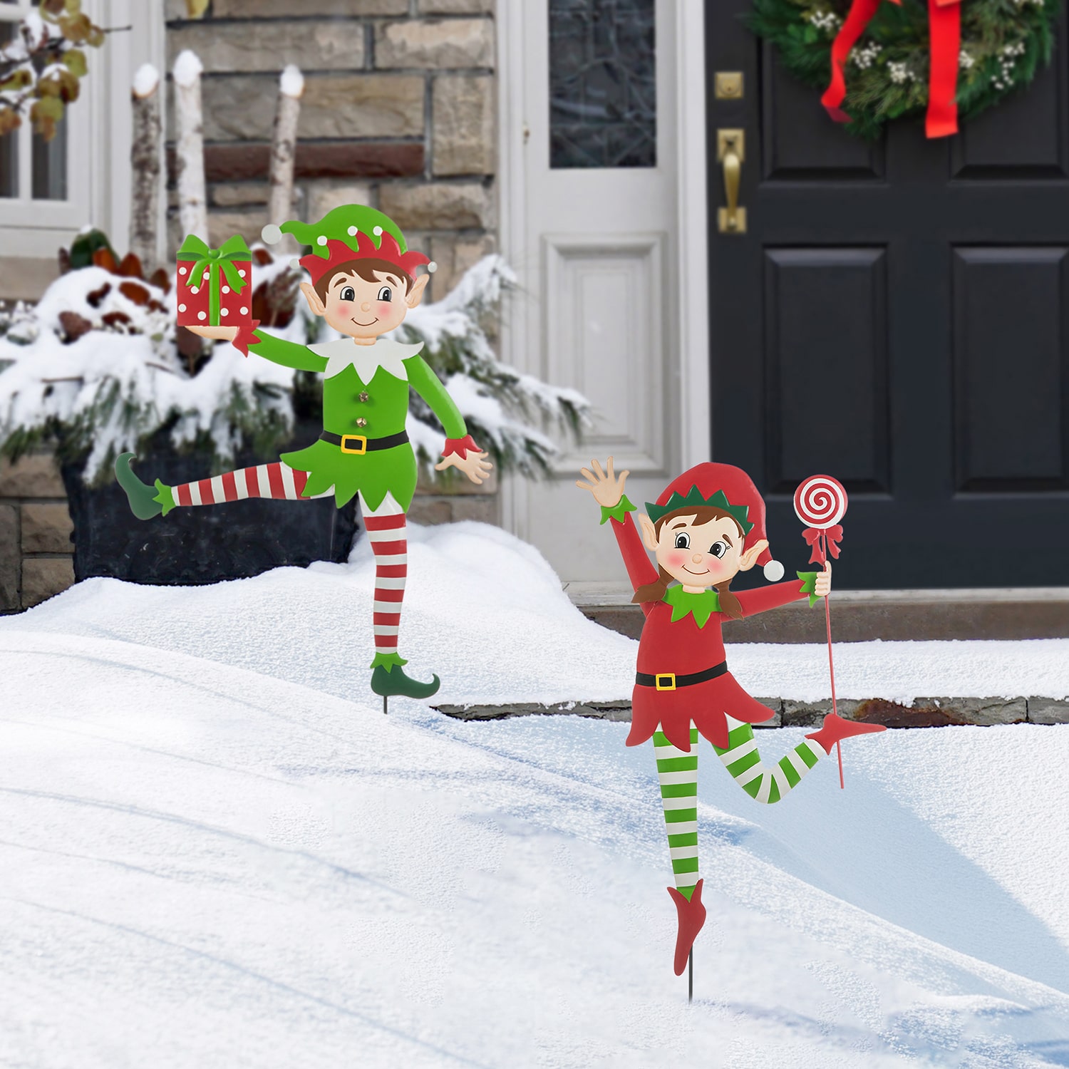 Glitzhome 35.75" Metal Dancing Elf Christmas Yard Art