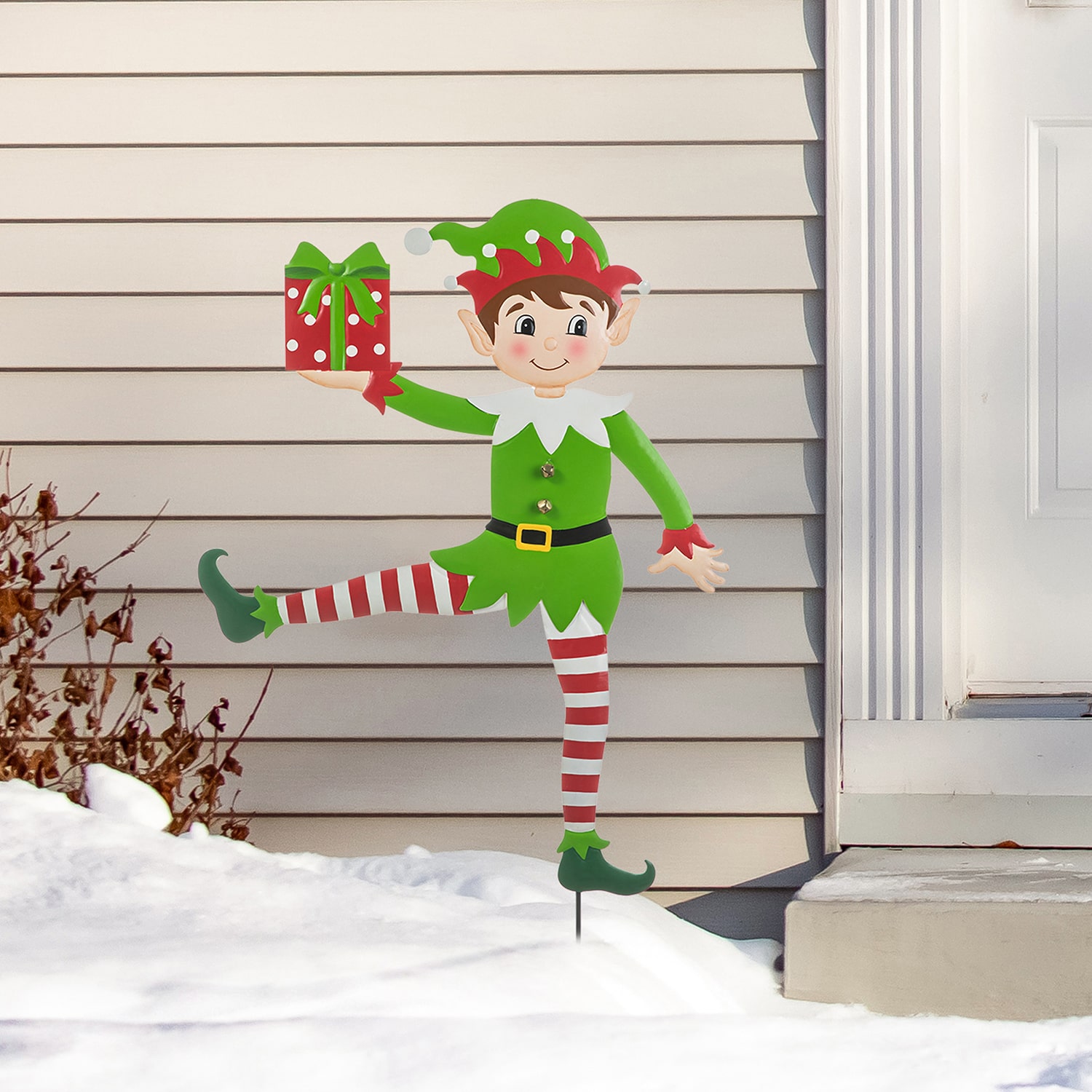 Glitzhome 35.75" Metal Dancing Elf Christmas Yard Art