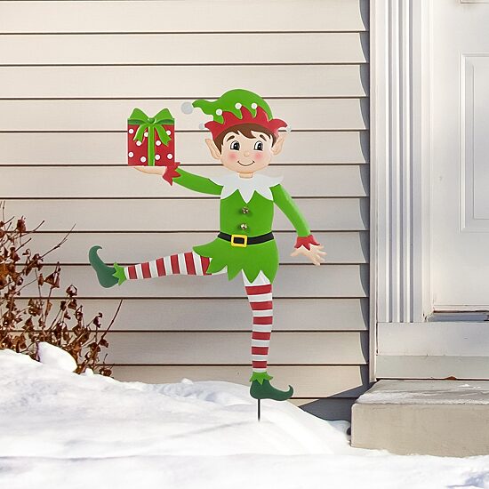 Glitzhome 35.75" Metal Dancing Elf Christmas Yard Art