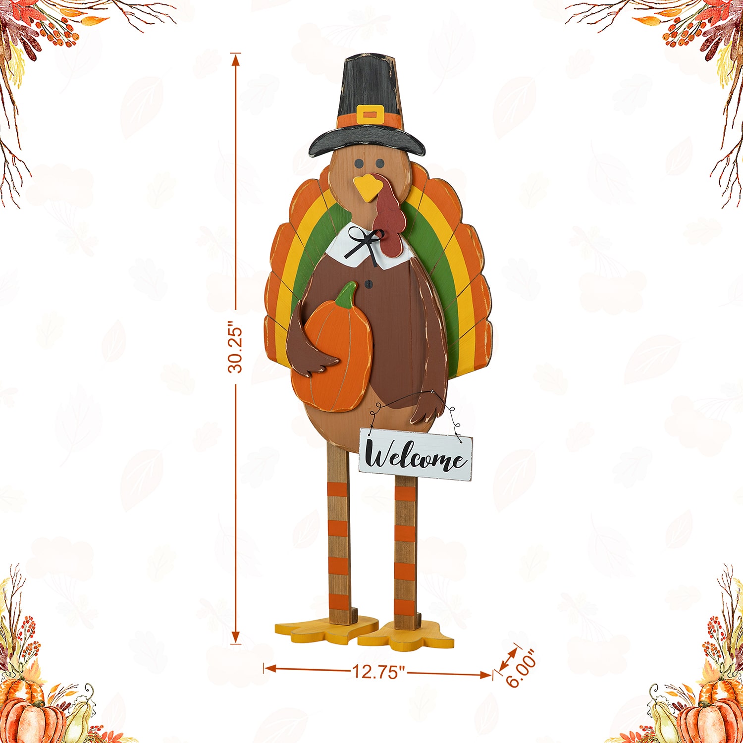 Glitzhome "30.25"" Wooden Turkey" Thanksgiving Porch Sign