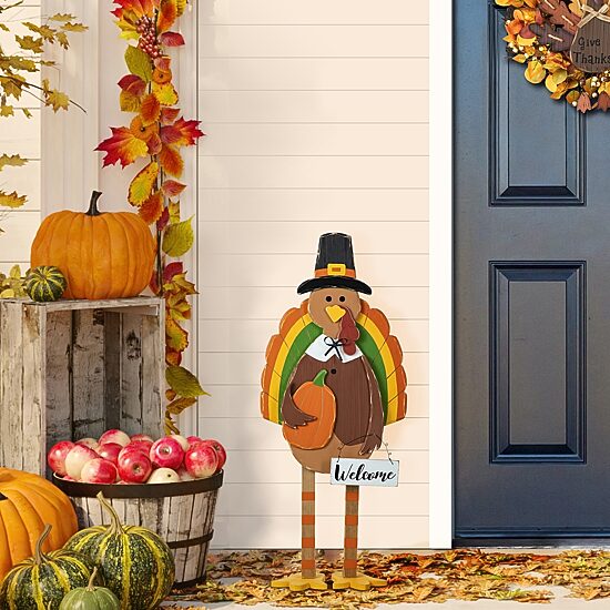 Glitzhome "30.25"" Wooden Turkey" Porch Sign