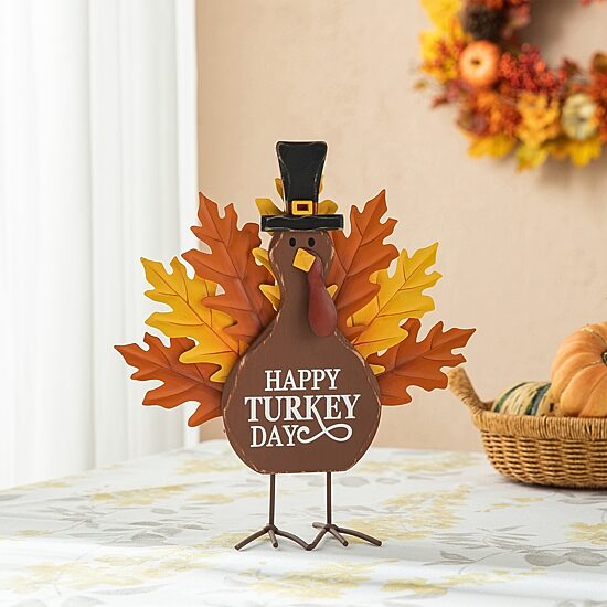 Glitzhome 12.25" Wooden & Metal Turkey Tabletop Decor