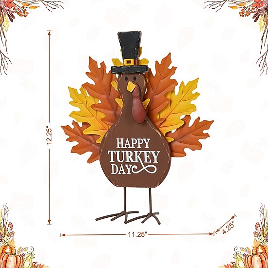 Glitzhome 12.25" Wooden & Metal Turkey Tabletop Decor