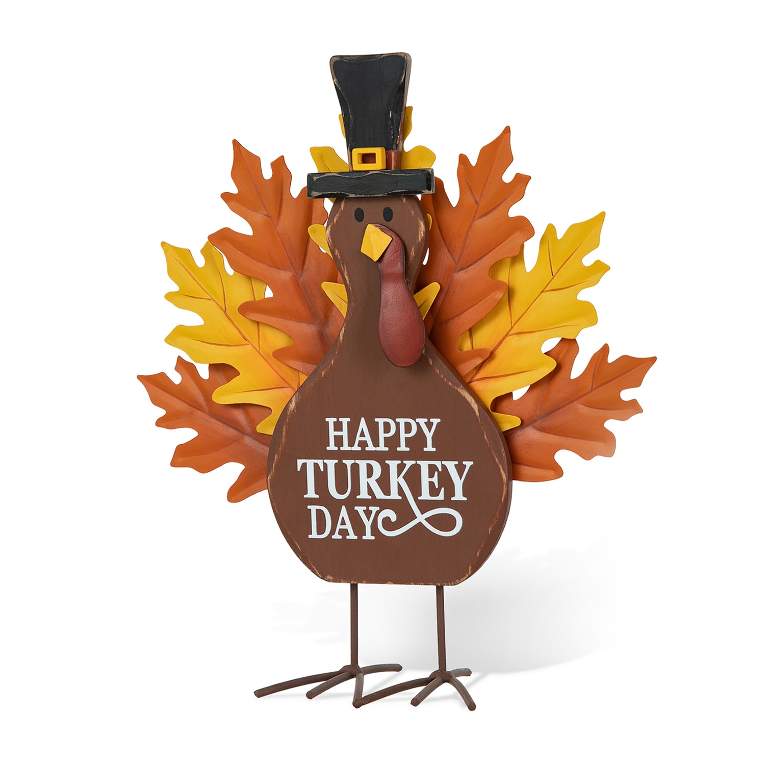 Glitzhome 12.25" Wooden & Metal Turkey Thanksgiving Tabletop Decor