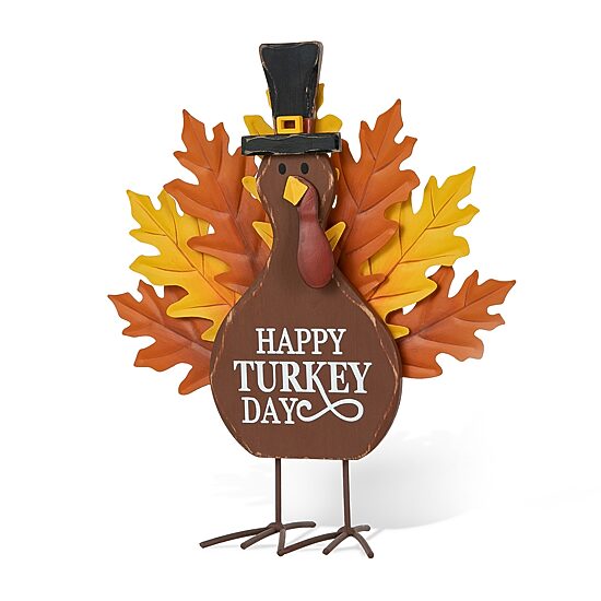 Glitzhome 12.25" Wooden & Metal Turkey Tabletop Decor