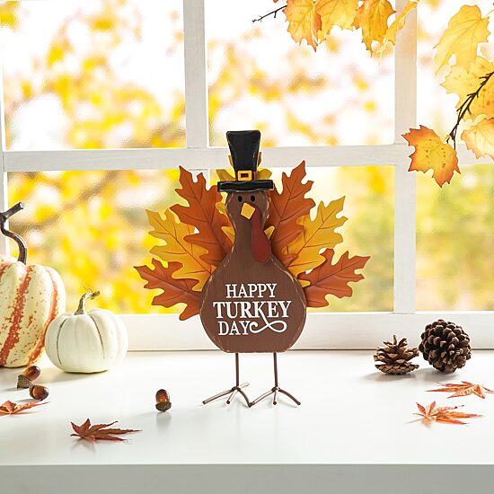 Glitzhome 12.25" Wooden & Metal Turkey Tabletop Decor