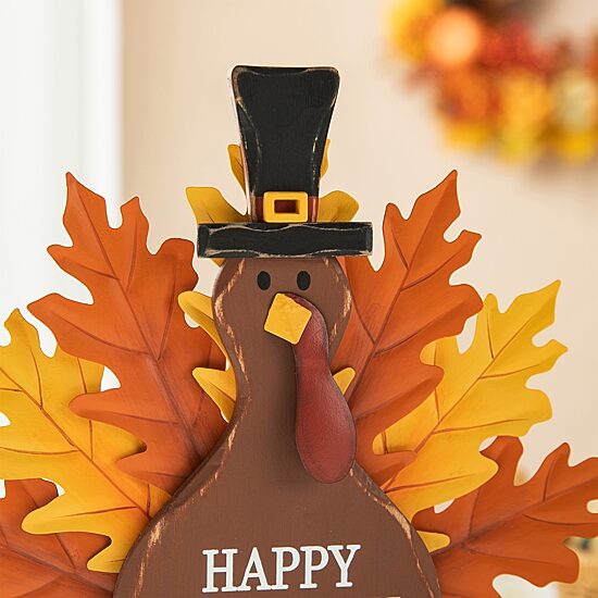 Glitzhome 12.25" Wooden & Metal Turkey Tabletop Decor