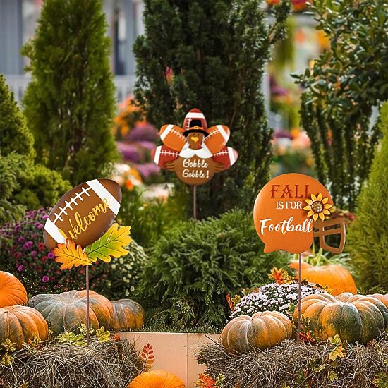 Glitzhome "24"" Metal Football Turkey" Thanksgiving Yard Art