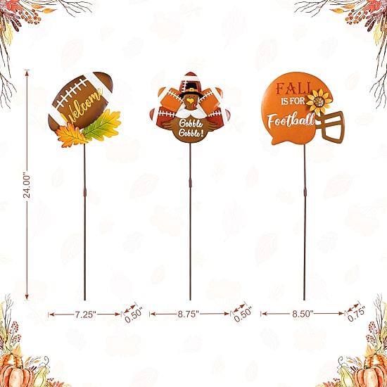 Glitzhome "24"" Metal Football Turkey" Thanksgiving Yard Art