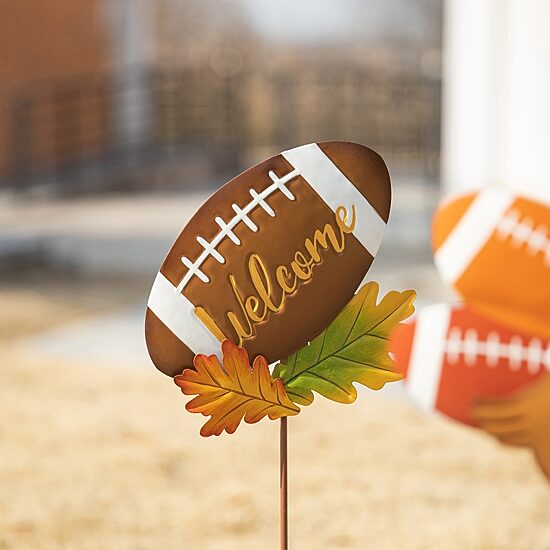 Glitzhome "24"" Metal Football Turkey" Thanksgiving Yard Art