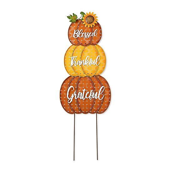 Glitzhome "35.5"" Metal Stacked Pumpkins" Thanksgiving Yard Art