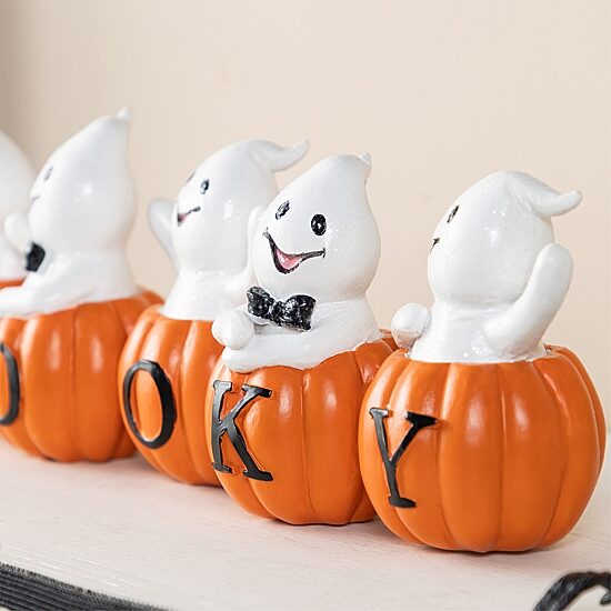 Glitzhome 16"L Halloween Polyresin Spooky Ghost Pumpkin Tabletop Decor