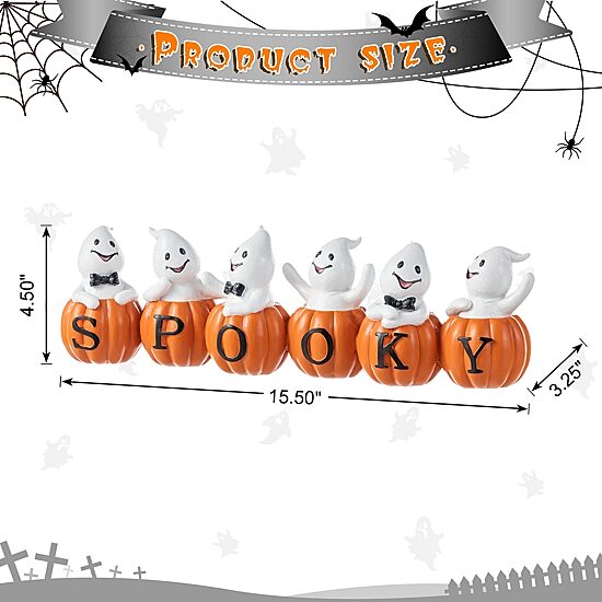 Glitzhome 16"L Halloween Polyresin Spooky Ghost Pumpkin Tabletop Decor
