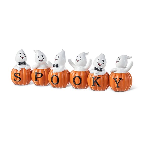 Glitzhome 16"L Halloween Polyresin Spooky Ghost Pumpkin Tabletop Decor