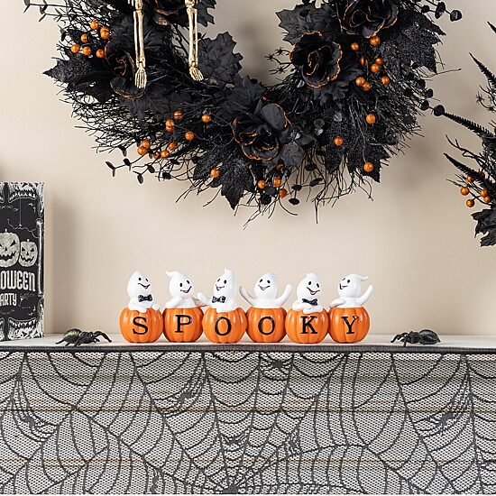 Glitzhome 16"L Halloween Polyresin Spooky Ghost Pumpkin Tabletop Decor