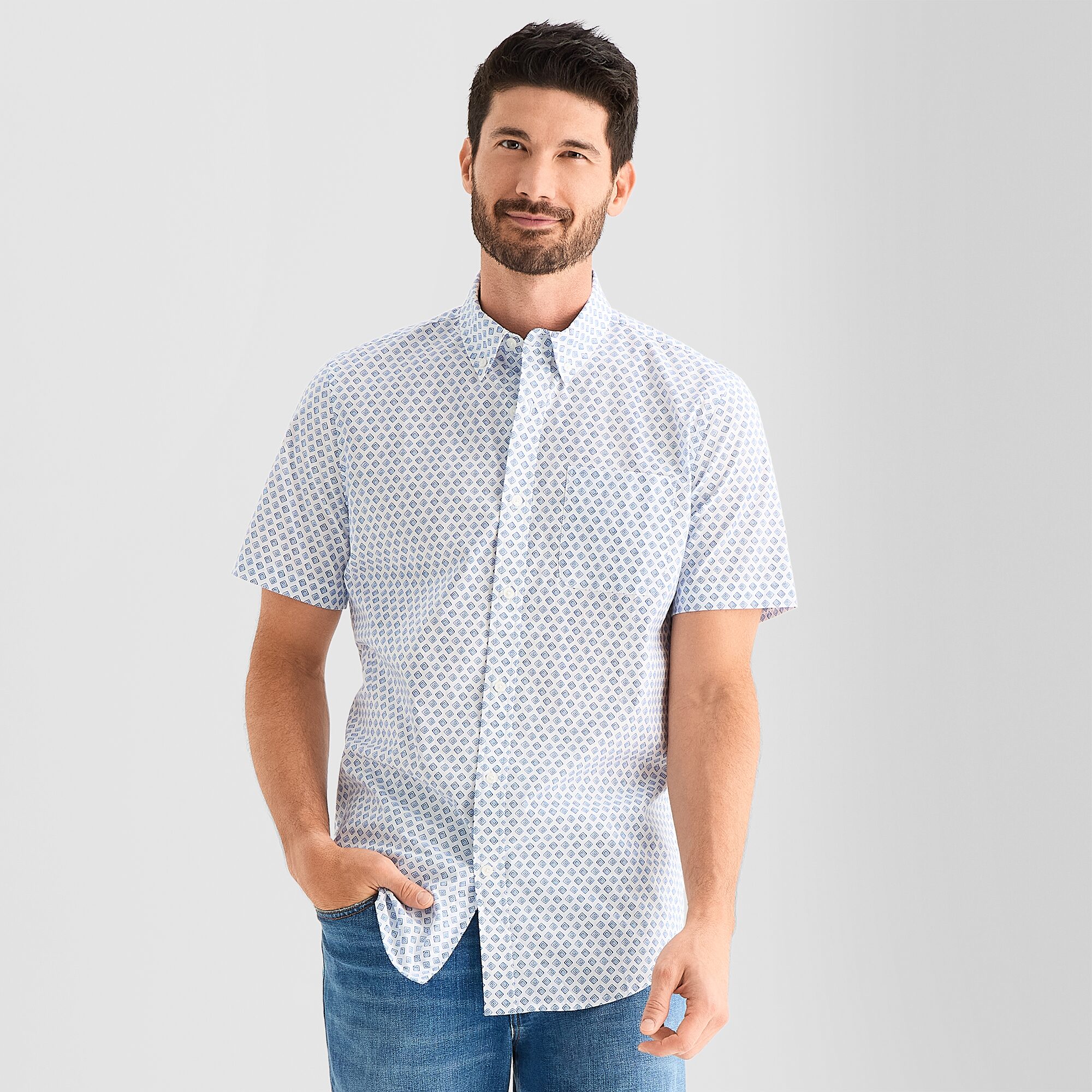 St. John's Bay Stretch Poplin Mens Short Sleeve Slim Fit Button-Down Shirt