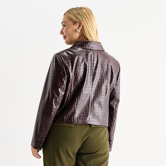 Worthington Womens Plus Faux Leather Lightweight Cropped Jacket