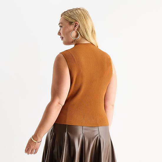 Worthington Plus Womens Mock Neck Sleeveless Pullover Sweater