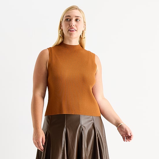 Worthington Plus Womens Mock Neck Sleeveless Pullover Sweater