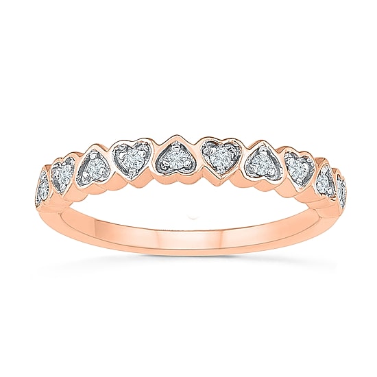 Womens 2MM 1/8 CT. T.W. Natural White Diamond 10K Gold Heart Band
