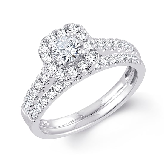 1 CT.T.W. Natural Diamond Cushion Halo Bridal Set in 10K or 14K Gold