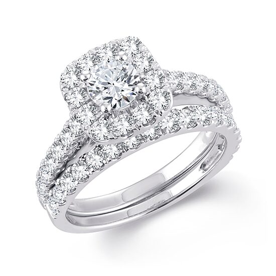 2 CT.T.W. Natural Diamond Cushion Halo Bridal Set in 10K or 14K Gold