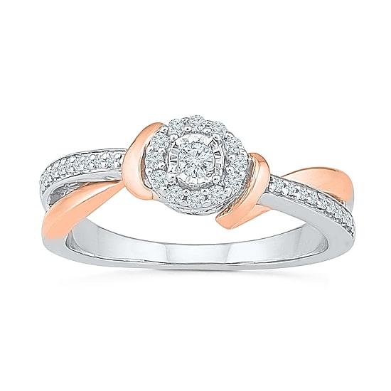 Womens 1/5 CT. Natural White Diamond 10K Gold Round Side Stone Halo Promise Ring