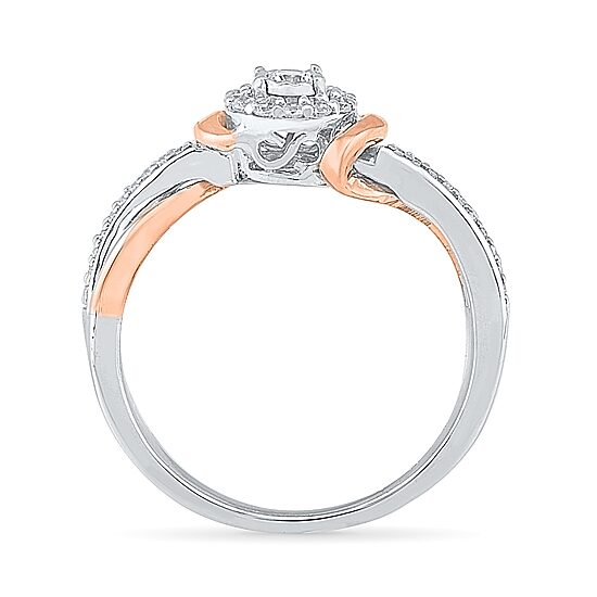 Womens 1/5 CT. Natural White Diamond 10K Gold Round Side Stone Halo Promise Ring