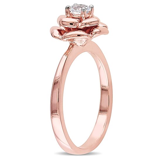 Womens Lab Created White Sapphire 18K Rose Gold Over Silver Flower Cocktail Ring