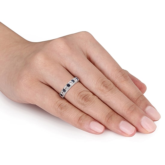 Womens 2MM Lab Created Blue Sapphire Sterling Silver Wedding Band