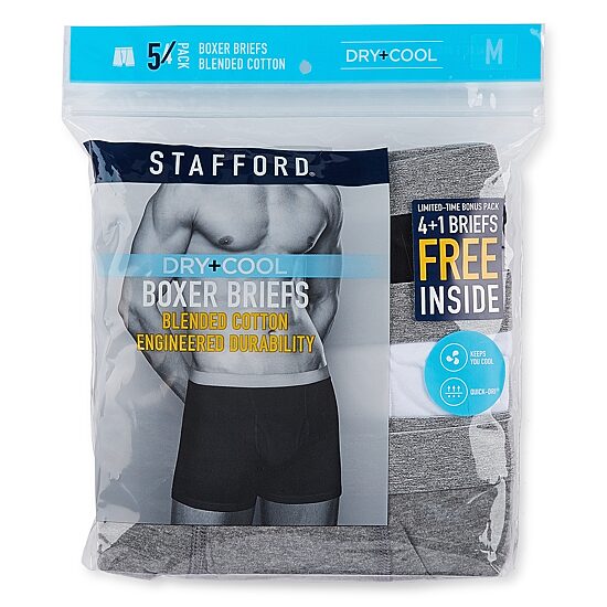 Stafford Dry + Cool Bonus Pack Mens 5 Pack Boxer Briefs 302870