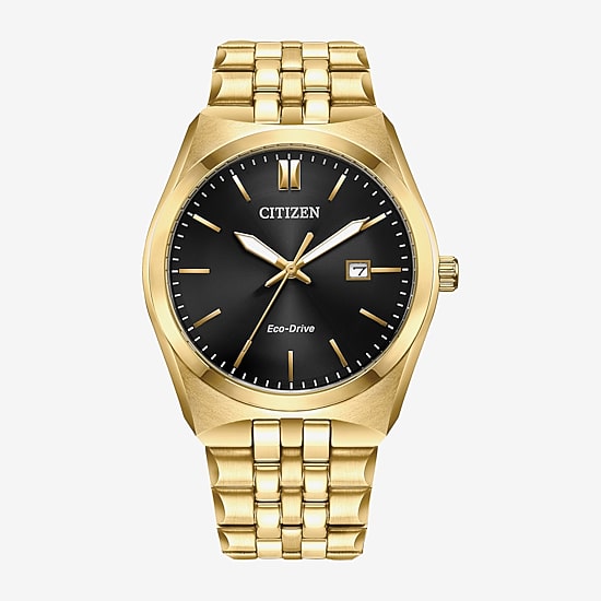 Citizen Mens Gold Tone Stainless Steel Leather Bracelet Watch Bm7333-85e