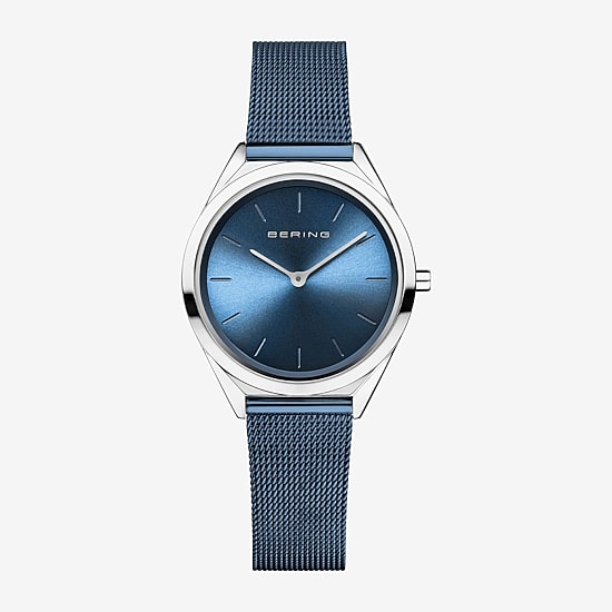 Bering Womens Blue Stainless Steel Bracelet Watch 17031-307