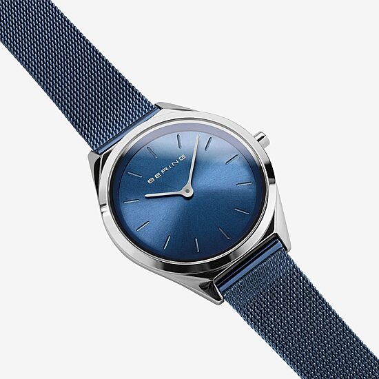 Bering Womens Blue Stainless Steel Bracelet Watch 17031-307