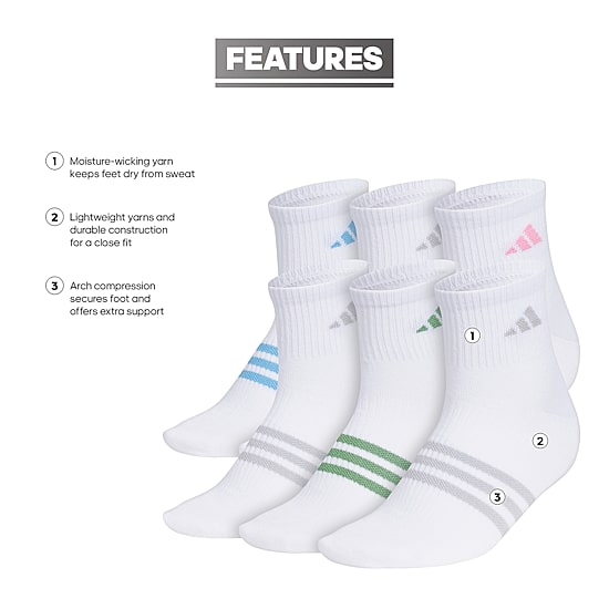 adidas Superlite Womens Multi-Pack 6 Pair Quarter Ankle Socks