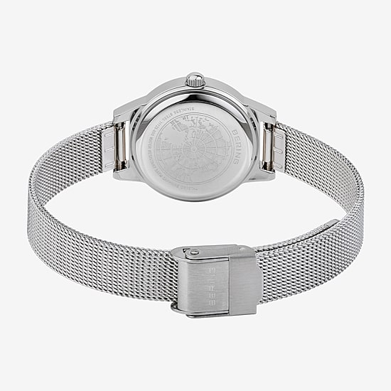 Bering Womens Crystal Silver Tone Mesh Bracelet Watch-11125-000