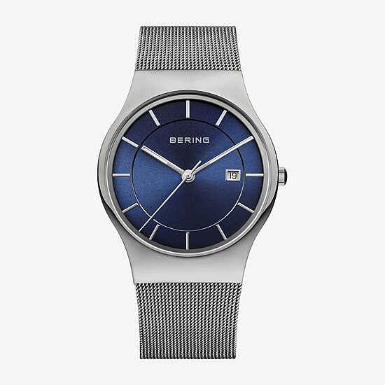 Bering Mens Gray Mesh Bracelet Watch-11938-003