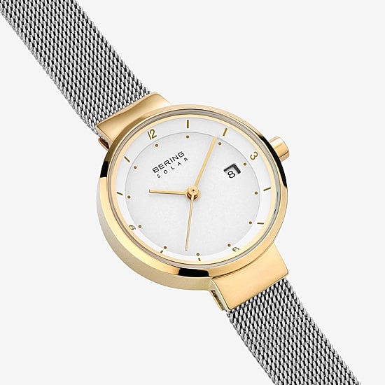 Bering Solar Womens Two Tone Mesh Bracelet Watch-14426-010