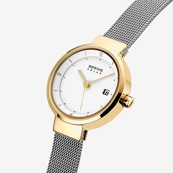 Bering Solar Womens Two Tone Mesh Bracelet Watch-14426-010