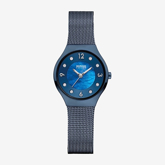 Bering Solar Womens Blue Mesh Bracelet Watch-14427-393