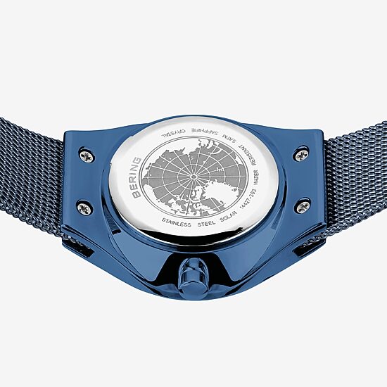 Bering Solar Womens Blue Mesh Bracelet Watch-14427-393