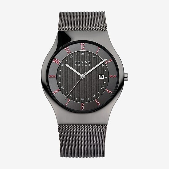 Bering Solar Mens Gray Stainless Steel Bracelet Watch 14640-077